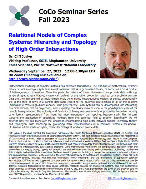 Next CoCo seminar by Cliff Joslyn on Wed. Sep. 27th (fully online) | Binghamton Center of Complex Systems (CoCo) | Scoop.it