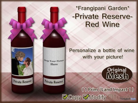Private Reserve Red Wine Make Your Own Label 1L Promo by Frangipani Garden | Teleport Hub - Second Life Freebies | Teleport Hub | Scoop.it