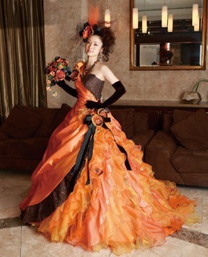 Orange And Black Gothic Wedding Dress Halloween