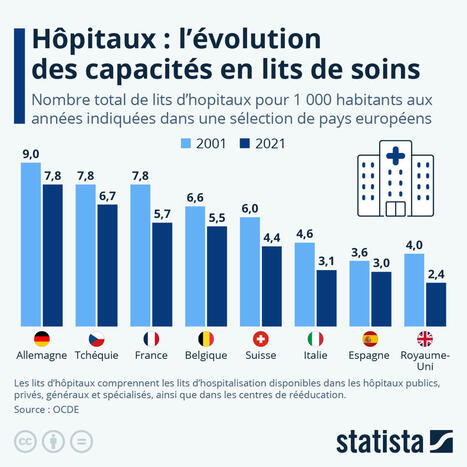 Graphique: Comment les capacités en lits d'hopitaux ont évolué en Europe ? | Statista | Protection sociale | Scoop.it