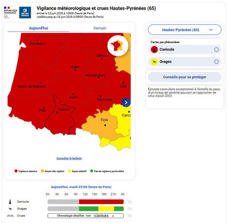 Vigilance rouge pour canicule dans les Hautes-Pyr&eacute;n&eacute;es le 23 juin - M&eacute;t&eacute;o-France | Vall&eacute;es d'Aure & Louron - Pyr&eacute;n&eacute;es | Scoop.it