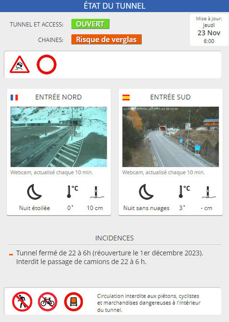 Risque de verglas pour l'accès au tunnel de Bielsa (23/11 - 06:00) | Vallées d'Aure & Louron - Pyrénées | Scoop.it