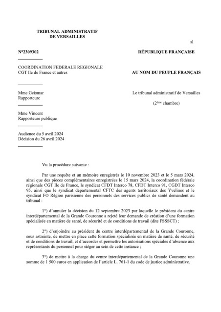 Le TA de Versailles enjoint au CIG Grande Couronne la création d'une formation spécialisée en matière de santé, de sécurité et de conditions de travail au sein du comité social territorial | Veille juridique du CDG13 | Scoop.it