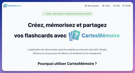CartesM&eacute;moire : Cr&eacute;ation de flashcards pens&eacute;es pour la classe | Veille &Eacute;ducative - L'actualit&eacute; de l'&eacute;ducation en continu | Scoop.it