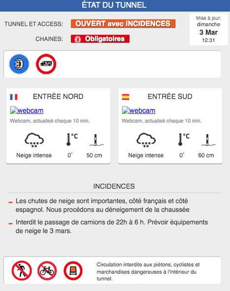 Conditions d'accès au tunnel de Bielsa-Aragnouet le 3 mars 2024 (12:31) | Vallées d'Aure & Louron - Pyrénées | Scoop.it