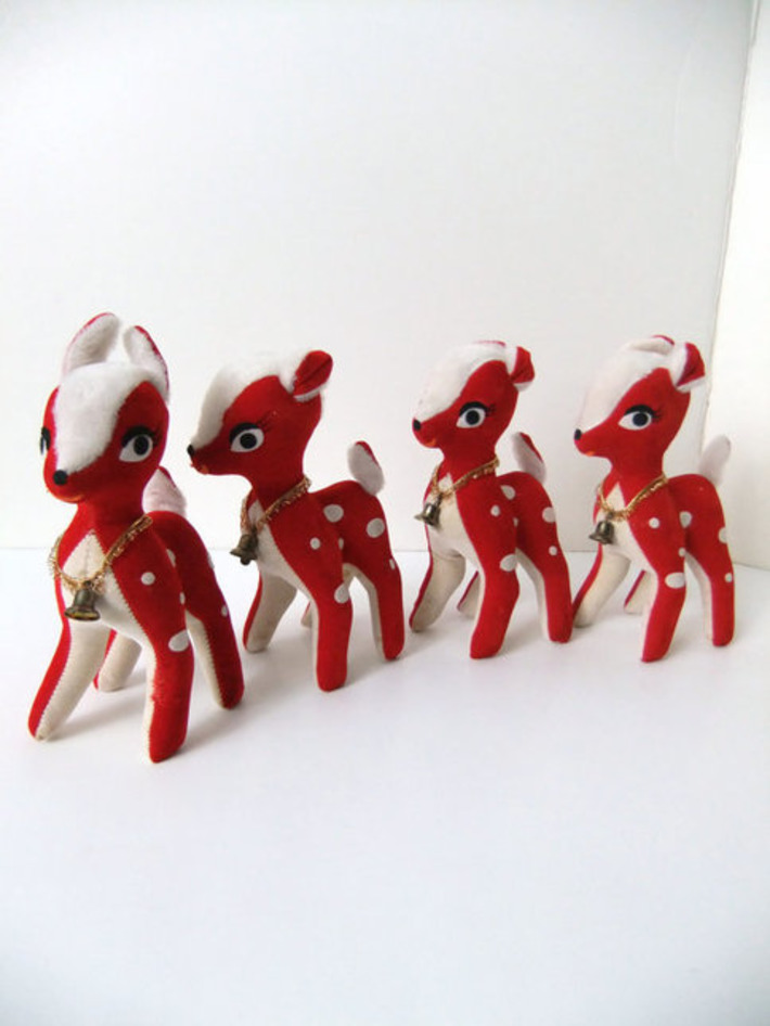 Vintage Mod Reindeer, Sawdust Stuffed Red White Velveteen Reindeer, Plush deer, Kitschy Christmas Decor, Mid Century Christmas Decorations | Antiques & Vintage Collectibles | Scoop.it