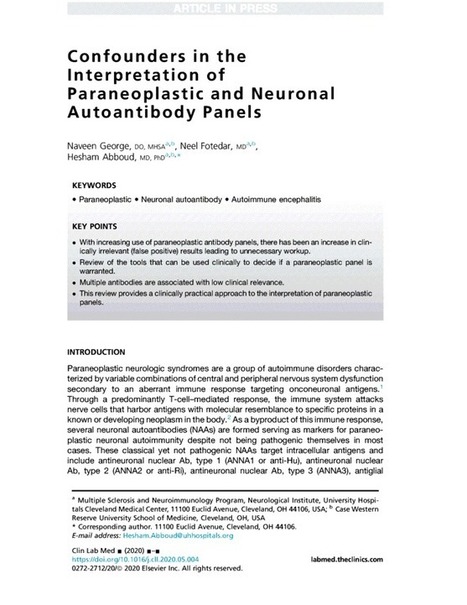 Confounders in the Interpretation of Paraneoplastic and Neuronal Autoantibody Panels - ScienceDirect | AntiNMDA | Scoop.it