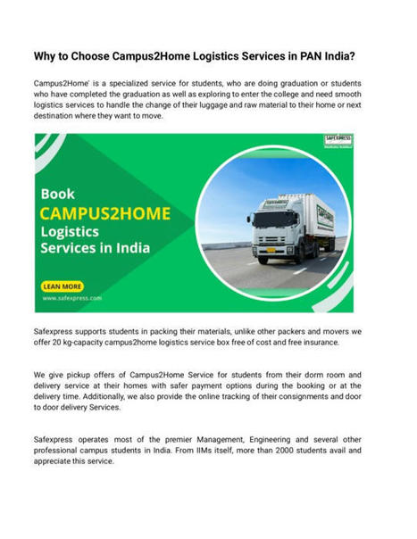 Why to Choose Campus2Home Logistics Services in PAN India? | Safexpress Pvt. LTD. | Scoop.it