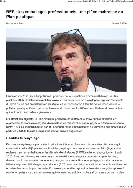 USINE_20261005_REP les emballages professionnels, une pi&egrave;ce ma&icirc;tresse du Plan plastique.pdf | Environnement et technique | Scoop.it