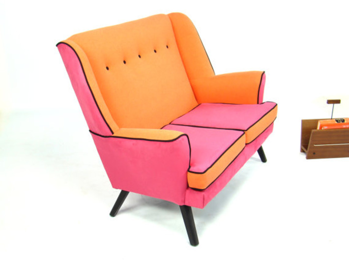 1950's Mid Century Sofa Newly Upholstered in Orange, Pink and Black. Vintage Retro Design. | Nerdy Needs | Scoop.it