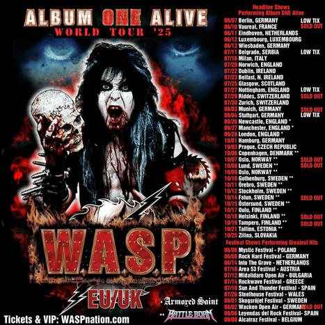 W.A.S.P. Kick Off the 2025 Album ONE Alive World Tour in Europe and UK on June 6th. The Album ONE Alive Tour is Picked as One of the Best Tours in 2024. | Live Music Industry News | Scoop.it