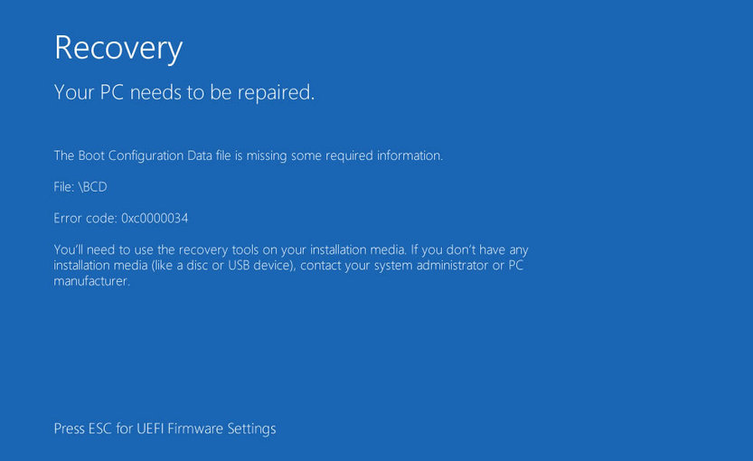 The boot configuration data for your pc