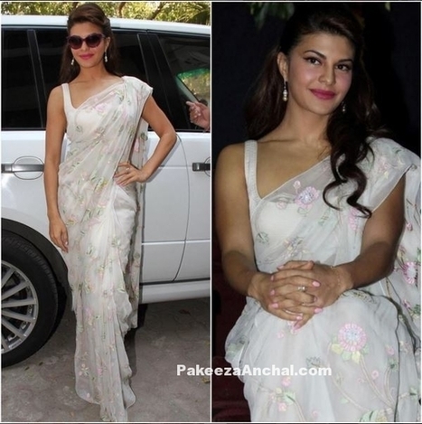 Jacqueline Fernandez in Shehlaa White Net Saree by Shehla Khan | Indian Fashion Updates | Scoop.it