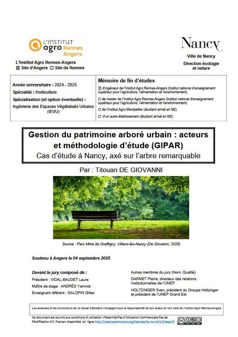 [Mémoire en ligne ] Gestion du patrimoine arboré urbain : acteurs et méthodologie d'étude (GIPAR). Cas d'étude à Nancy, axé sur l'arbre remarquable - DUMAS - Dépôt Universitaire de Mémoires Après S... | ESPACES VEGETALISES URBAINS | Scoop.it