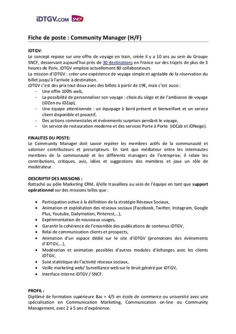 Idtgv Community Manager Cdi Offre D Emploi