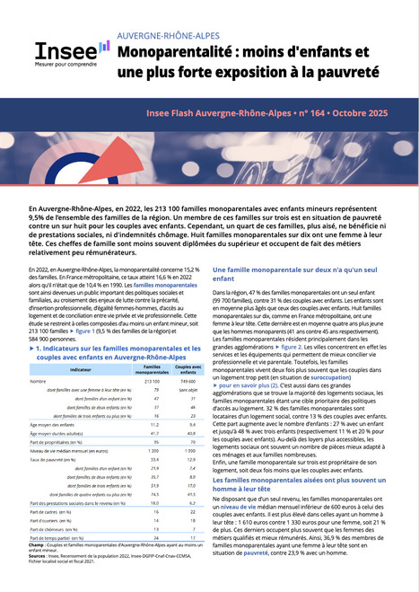 Monoparentalité : moins d'enfants et une plus forte exposition à la pauvreté - Insee Flash Auvergne-Rhône-Alpes - 164 | Labo Cités - L'actualité de la politique de la ville en Auvergne-Rhône-Alpes | Scoop.it