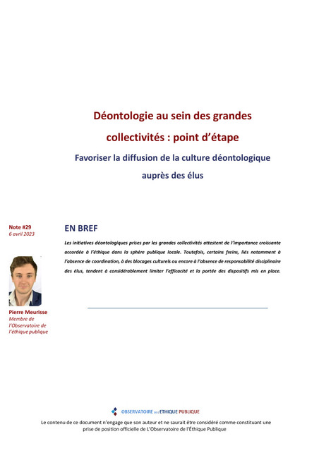 Déontologie au sein des grandes collectivités.pdf | Veille juridique du CDG13 | Scoop.it