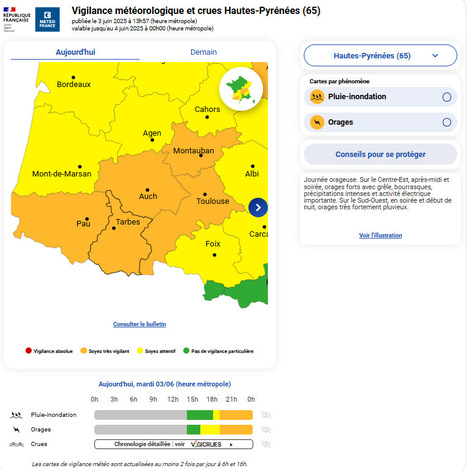 Vigilance orange pour orages et pluie-inondation dans les Hautes-Pyrénées en soirée  | Vallées d'Aure & Louron - Pyrénées | Scoop.it