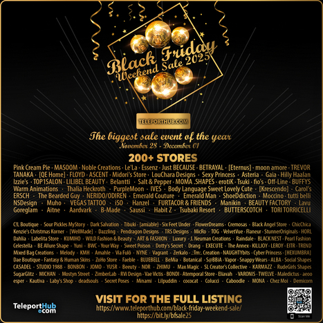 Black Friday Weekend Sale 2025 | Teleport Hub - Second Life Freebies | Second Life Freebies | Scoop.it