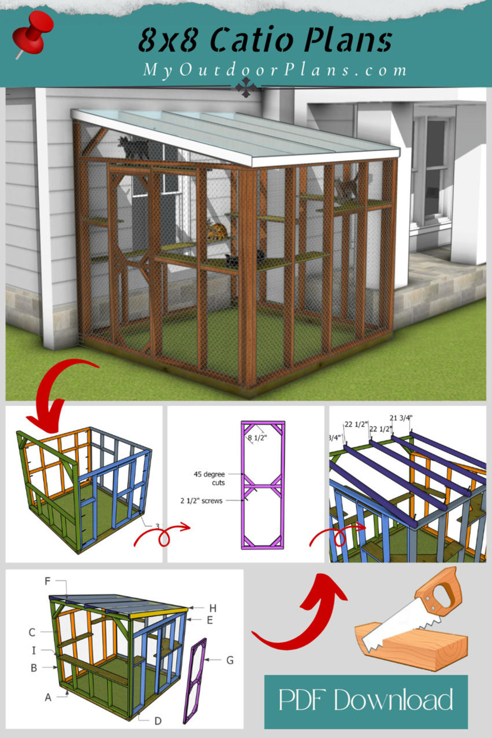 DIY 8×8 Outdoor Catio Plans – PDF Download | MyOutdoorPlans | Garden Plans | Scoop.it