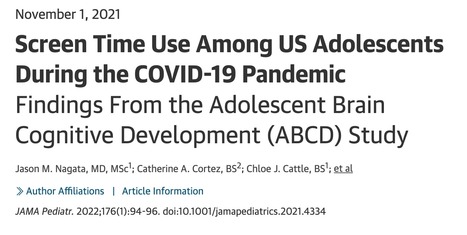 Screen Time Use Among Adolescents During the COVID-19 Pandemic Findings From the Adolescent Brain Cognitive Development (ABCD) Study // JAMA Pediatrics | Screen Time, Tech Safety & Harm Prevention Research | Scoop.it