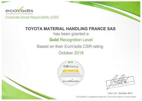 La RSE de Toyota Material Handling France labellisée « Gold » par EcoVadis | Témoignages Clients EcoVadis | Scoop.it