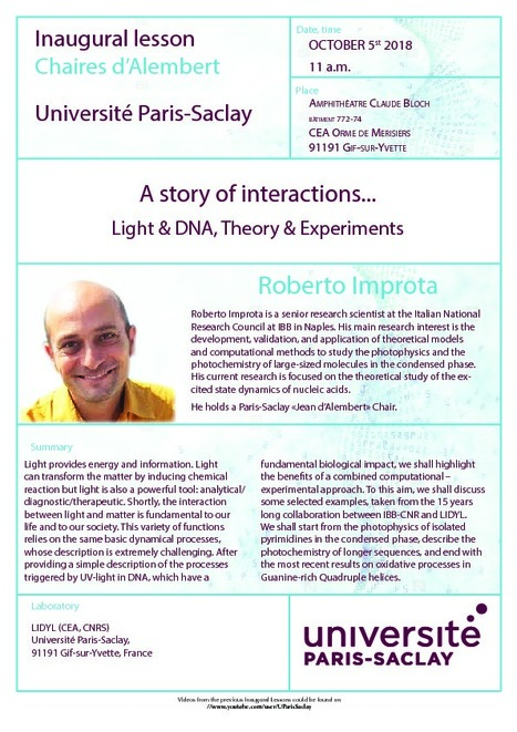 Inscription Journ&eacute;e Improta - A story of interactions... Light & DNA, Theory & Experiments | Life Sciences Universit&eacute; Paris-Saclay | Scoop.it