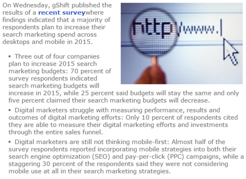 Search Marketing Budgets Gaining Steam in 2015 | Mobile Marketing Watch | The MarTech Digest | Scoop.it
