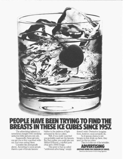 Of sex and ice cubes: The great subliminal advertising scare | WARC | consumer psychology | Scoop.it