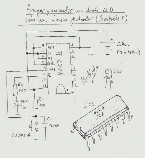 Apagar y encender un diodo LED con un único pulsador (Biestable tipo T) | tecno4 | Scoop.it