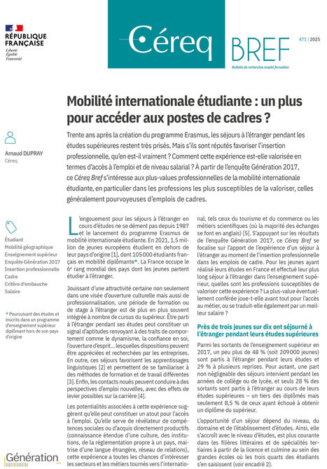 Mobilité internationale étudiante : un plus pour accéder aux postes de cadres ? | Cereq | Actu Orientation, Métier, Informations | Scoop.it