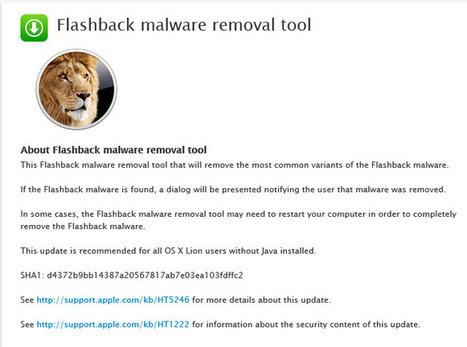 Apple releases Flashback malware removal tool, for OS X Lion only | Apple, Mac, MacOS, iOS4, iPad, iPhone and (in)security... | Scoop.it