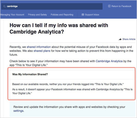 How to check if your Facebook data was shared with Cambridge Analytica | #SocialMedia #BigData | 21st Century Learning and Teaching | Scoop.it