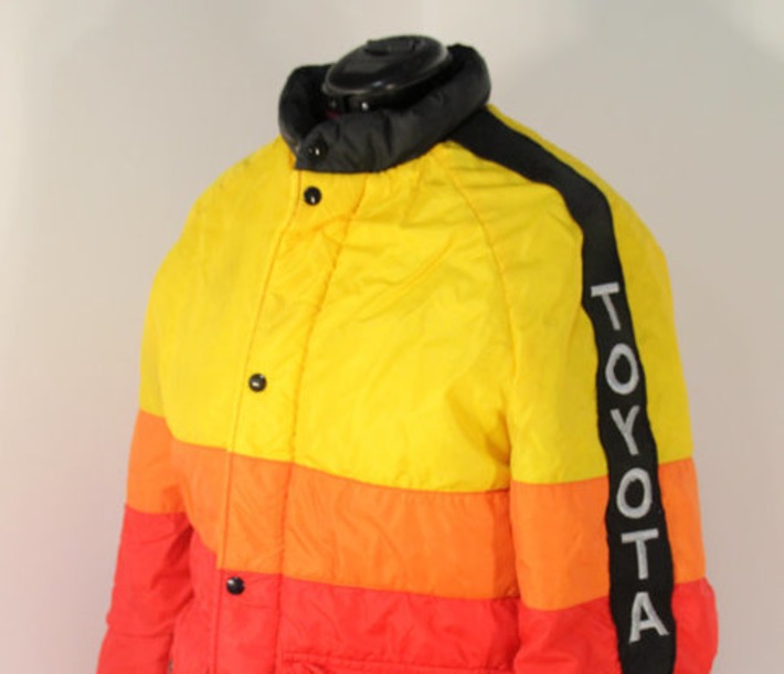 Vintage Retro 1970s Toyota Dealer-Only Coat Red Yellow Orange & Black Auto Racing Motorcycles Cars Mid-Century Automobilia | Antiques & Vintage Collectibles | Scoop.it