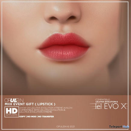 Lipstick For Lelutka EVO X MIIX Event August 2021 Group Gift by Opulein | Teleport Hub - Second Life Freebies | Second Life Freebies | Scoop.it
