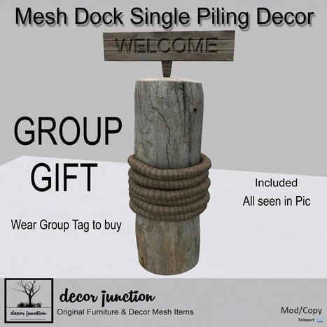 Dock Piling With Welcome Sign September 2021 Group Gift by Decor Junction | Teleport Hub - Second Life Freebies | Second Life Freebies | Scoop.it