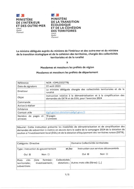D&eacute;mat&eacute;rialisation et simplification des demandes de DETR et de DSIL pour l'exercice 2024 | Veille juridique du CDG13 | Scoop.it