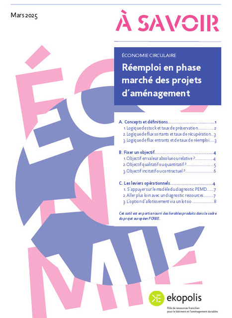 Economie circulaire : réemploi en phase marché des projets d’aménagement, fiche réalisée par Ekopolis, mars 2025 | Aménagement durable | Scoop.it