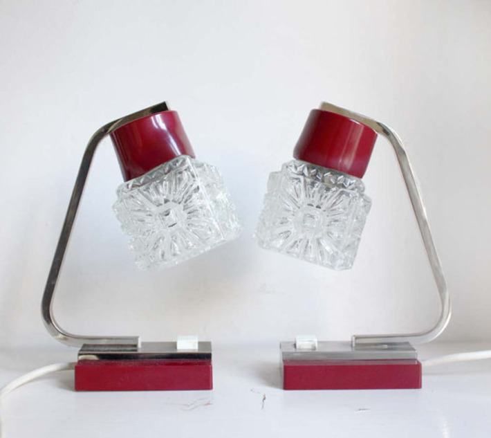 Items similar to Raspberry Ice. Small Bedside Lamps from the 1970s. Transparent  Ice Glass Shades. Raspberry Red and Chrome. Funky and Cool on Etsy | Nerdy Needs | Scoop.it