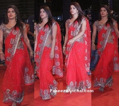 Priyanka Chopra in Red Bridal Saree with Silver Short Blouse and matching Sandals | Indian Fashion Updates | Scoop.it