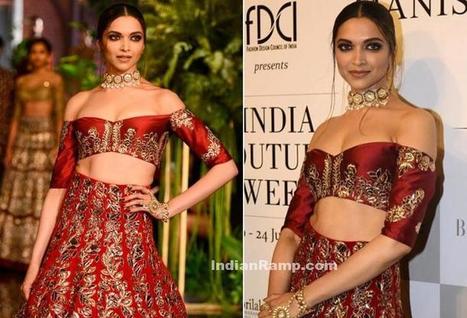 Deepika Padukone in Choker Necklace with Red Off Shouder Lehenga, Actress, Bollywood | Indian Fashion Updates | Scoop.it