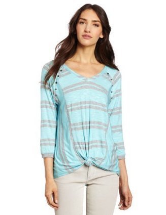 Buy Now Democracy Women’s 3/4 Sleeve Top with Tie Front and Hardware, Blue, Large 2013 - Clothing Store | Buy Netbook online deals | Scoop.it
