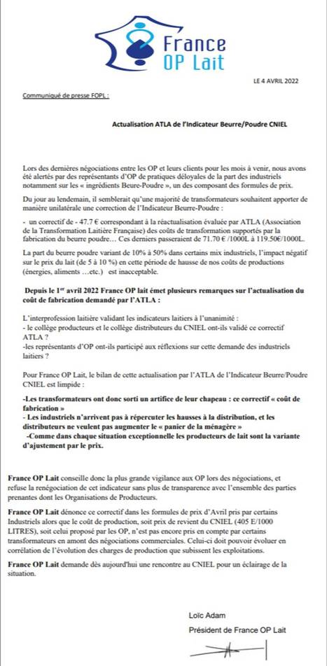 France OP Lait conteste la valorisation B/P des industriels | Lait de Normandie... et d'ailleurs | Scoop.it