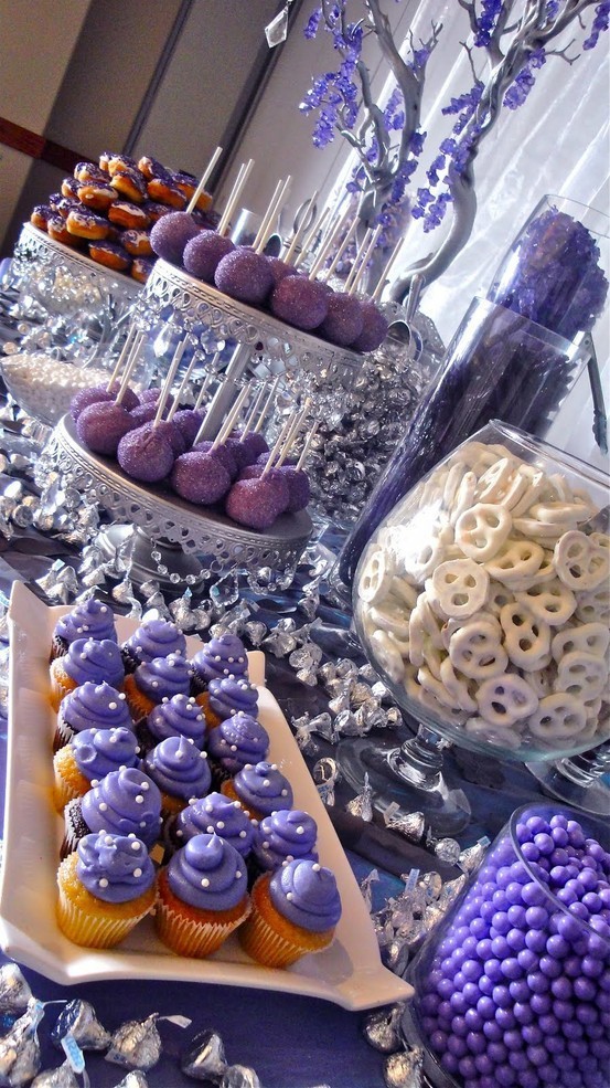 Party Ideas purple theme dessert buffet | Invit...