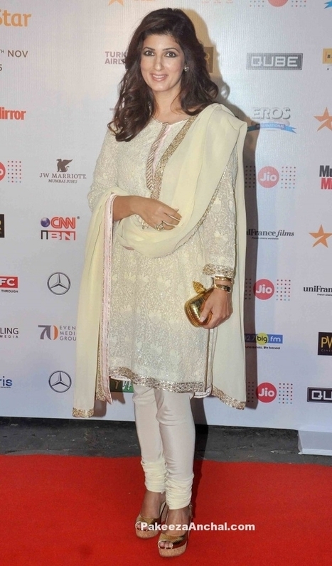 Twinkle Khanna Chikankari Work Salwar Kameez with Tight Churidar by Abu Jani Sandeep Khosla | Indian Fashion Updates | Scoop.it