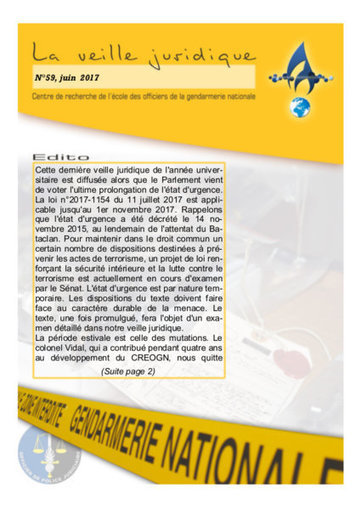 Recueil de Veille juridique du #CREOGN de Juin 2017 Centre de recherche de l'école des officiers de la gendarmerie nationale | Documentation juridique | Scoop.it