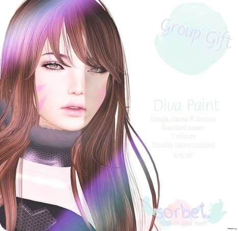Diva Paint Face Tattoo with Mesh Head Appliers Group Gift by Sorbet | Teleport Hub - Second Life Freebies | Teleport Hub | Scoop.it