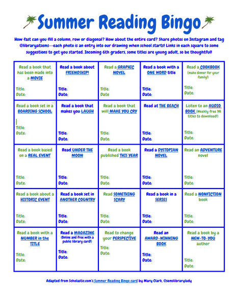 Middle School Summer Reading Bingo | Creativity in the School Library | Scoop.it