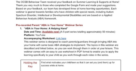 ABA in your home ... video support for parents along with upcoming free online webinars from the #OCSB Autism/ABA team - thanks @OcsbT  | iGeneration - 21st Century Education (Pedagogy & Digital Innovation) | Scoop.it