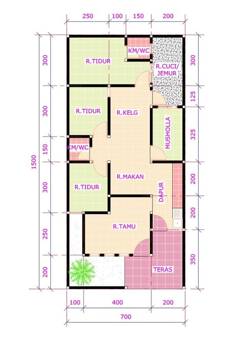 30 Denah Rumah Minimalis 3 Kamar Tidur Desain 1 Lantai